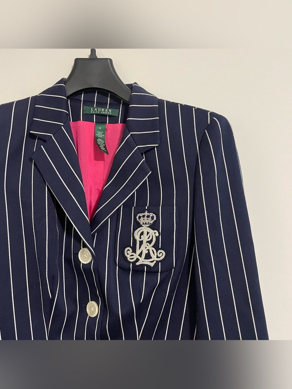 Lauren Ralph Lauren Nautical Striped Crest Logo Blazer Preppy Size 4 Business